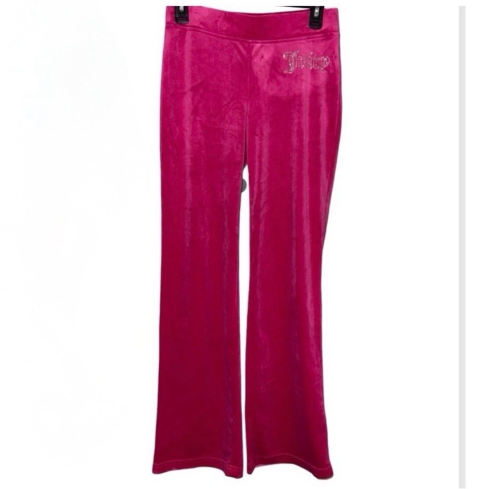 JUICY COUTURE “FREE LOVE” PINK BLING RHINESTONE LOGO VELOUR TRACKSUIT PANTS NWT